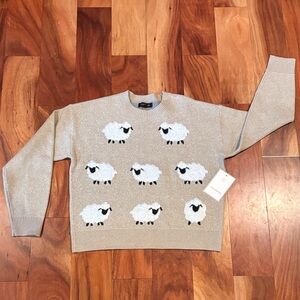 Sheep Patterned Beige Sweater
